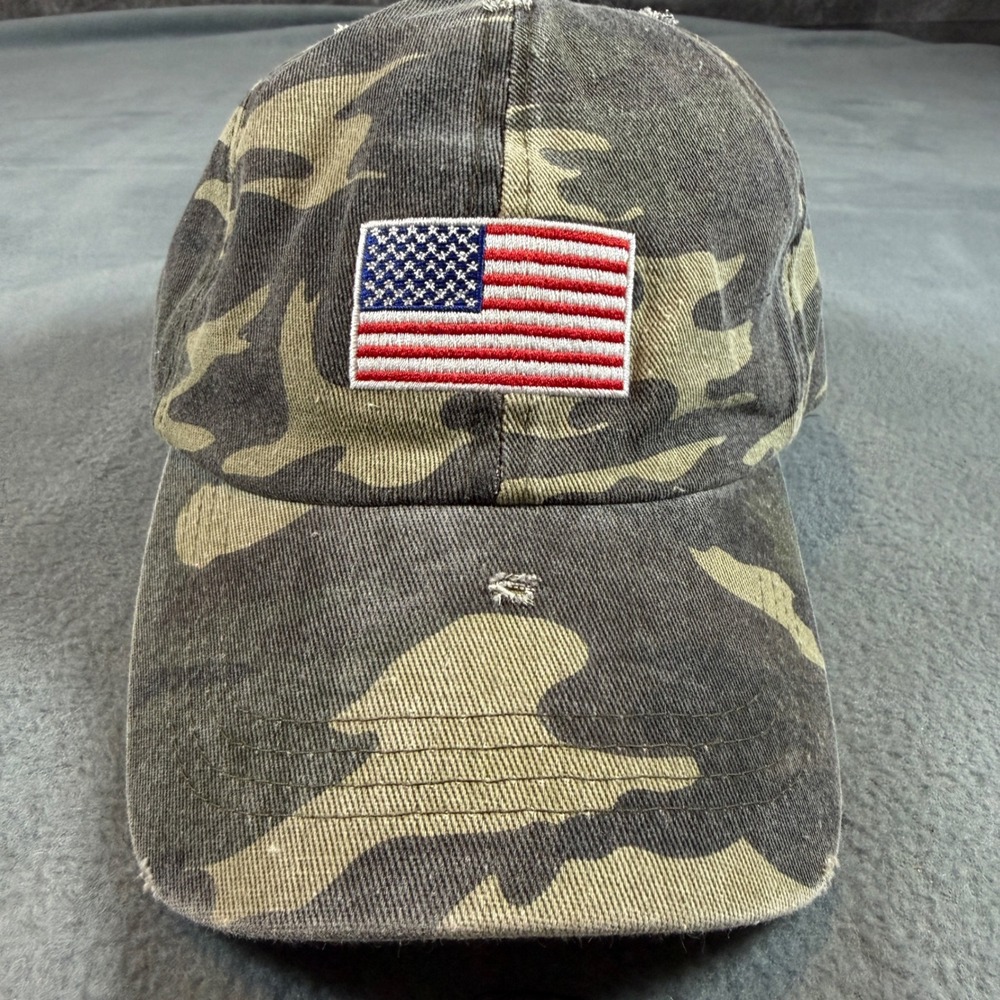 David and Young Camo American Flag Distressed Baseball Cap Hat FWCAP126 OSFM